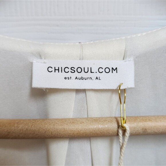 Chic Soul Dress Sz 1X Teal Tan Chiffon Maxi Flutter Sleeve Surplice V Neck Slit - Picture 11 of 13